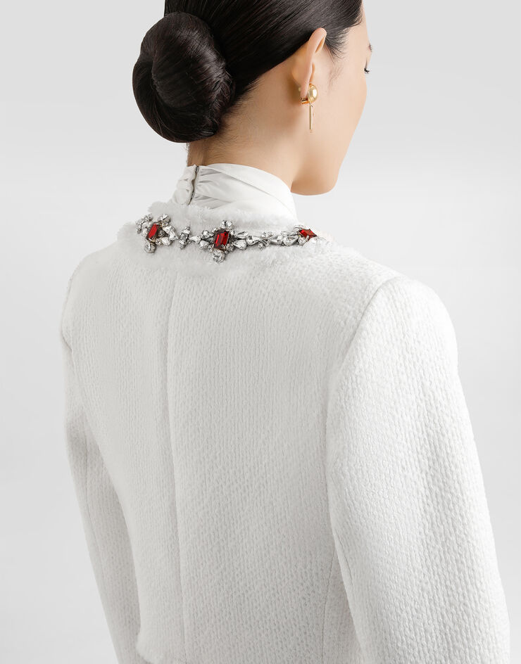 Dolce & Gabbana Short tweed jacket with jewel embroidery White F26X8ZHUMUA