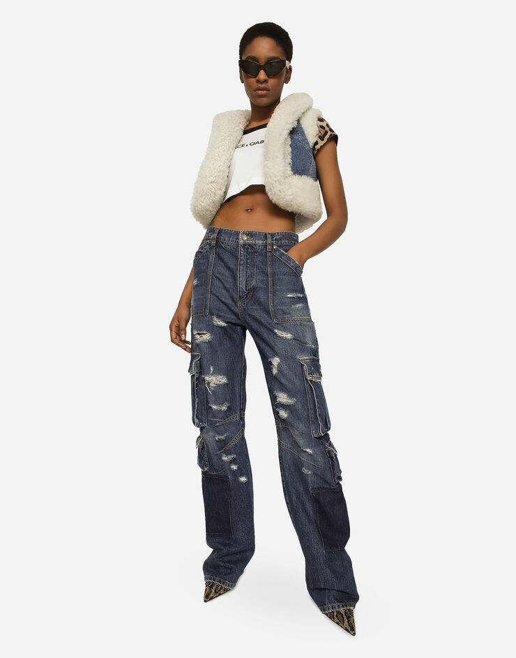 Dolce&Gabbana Denim cargo jeans with rips Multicolor FTCZQDG8JQ1