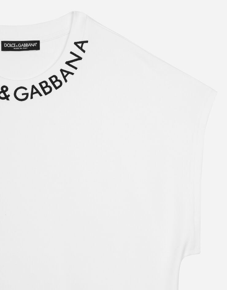 Dolce & Gabbana T-Shirt aus Jersey mit Logo am Kragen Weiss F8Q56ZG7I1N