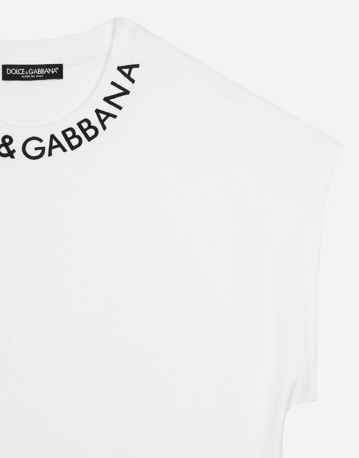 Dolce & Gabbana T-shirt en jersey à logo sur le col Blanc F8Q56ZG7I1N