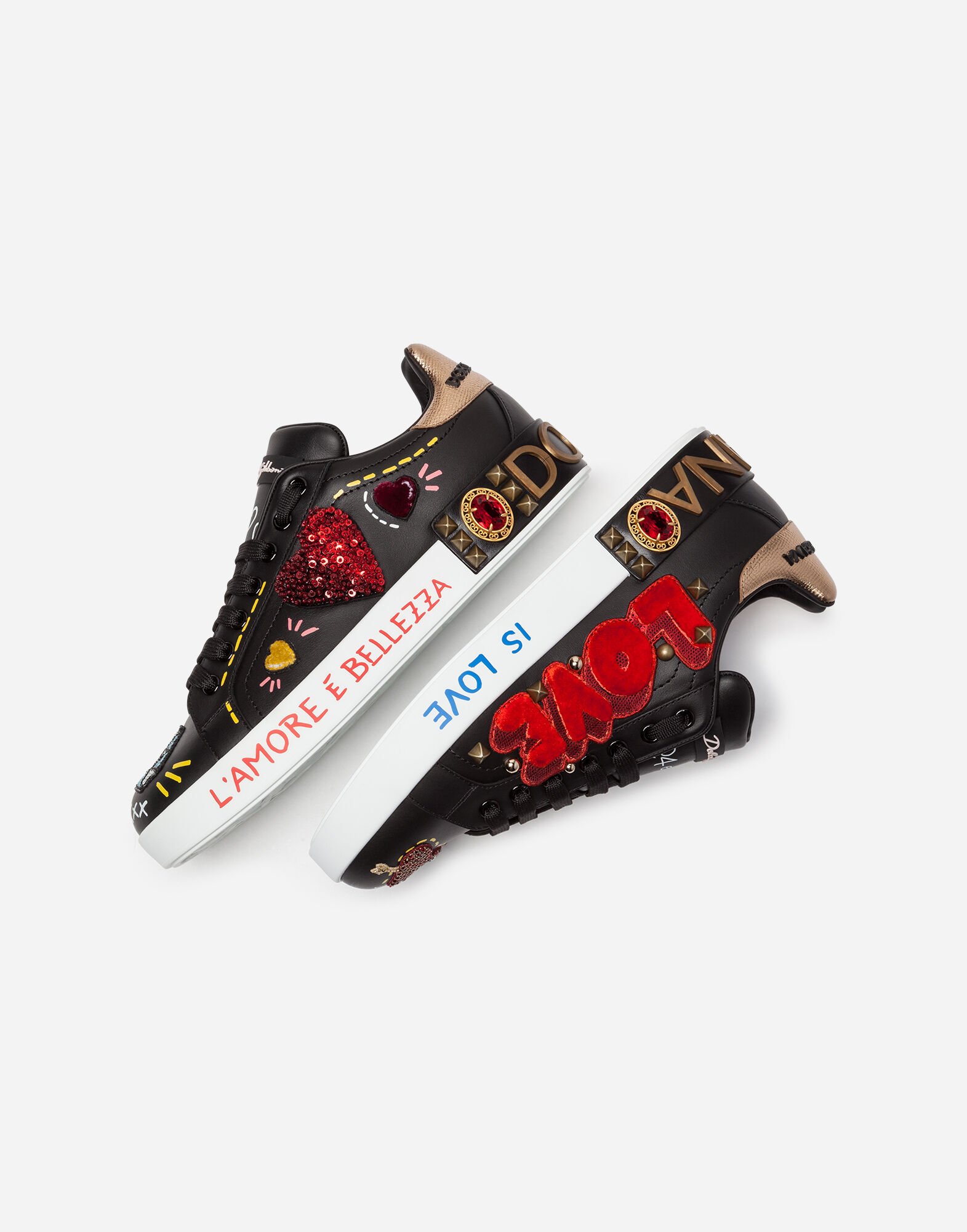 【DOLCE&GABBANA】PORTOFINO スニーカー プリント 刺繍パッチ Portofino sneakers in printed nappa calfskin with patch in