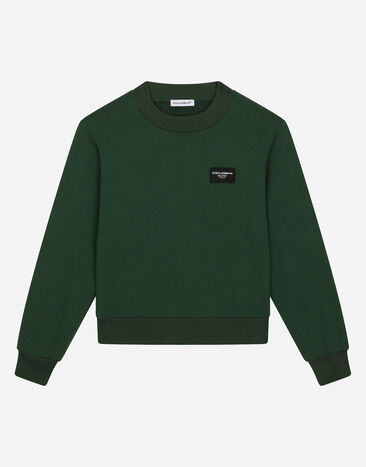 Dolce & Gabbana Sudadera de cuello redondo en punto con placa con logotipo Verde L4JWIFG7M4R