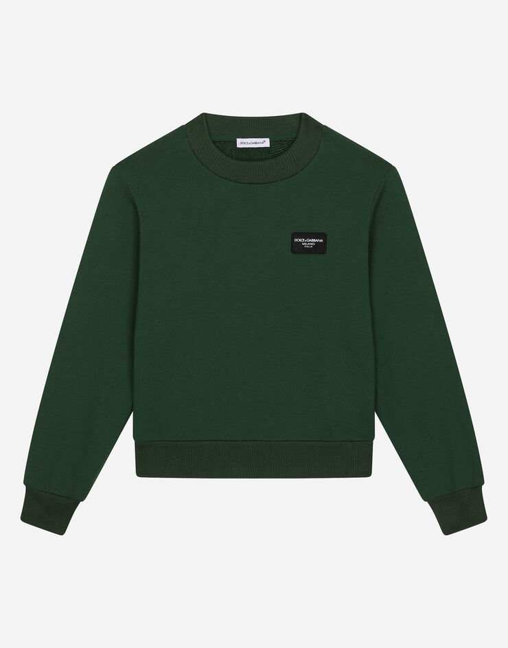 Dolce & Gabbana Sudadera de cuello redondo en punto con placa con logotipo Verde L4JWIFG7M4R
