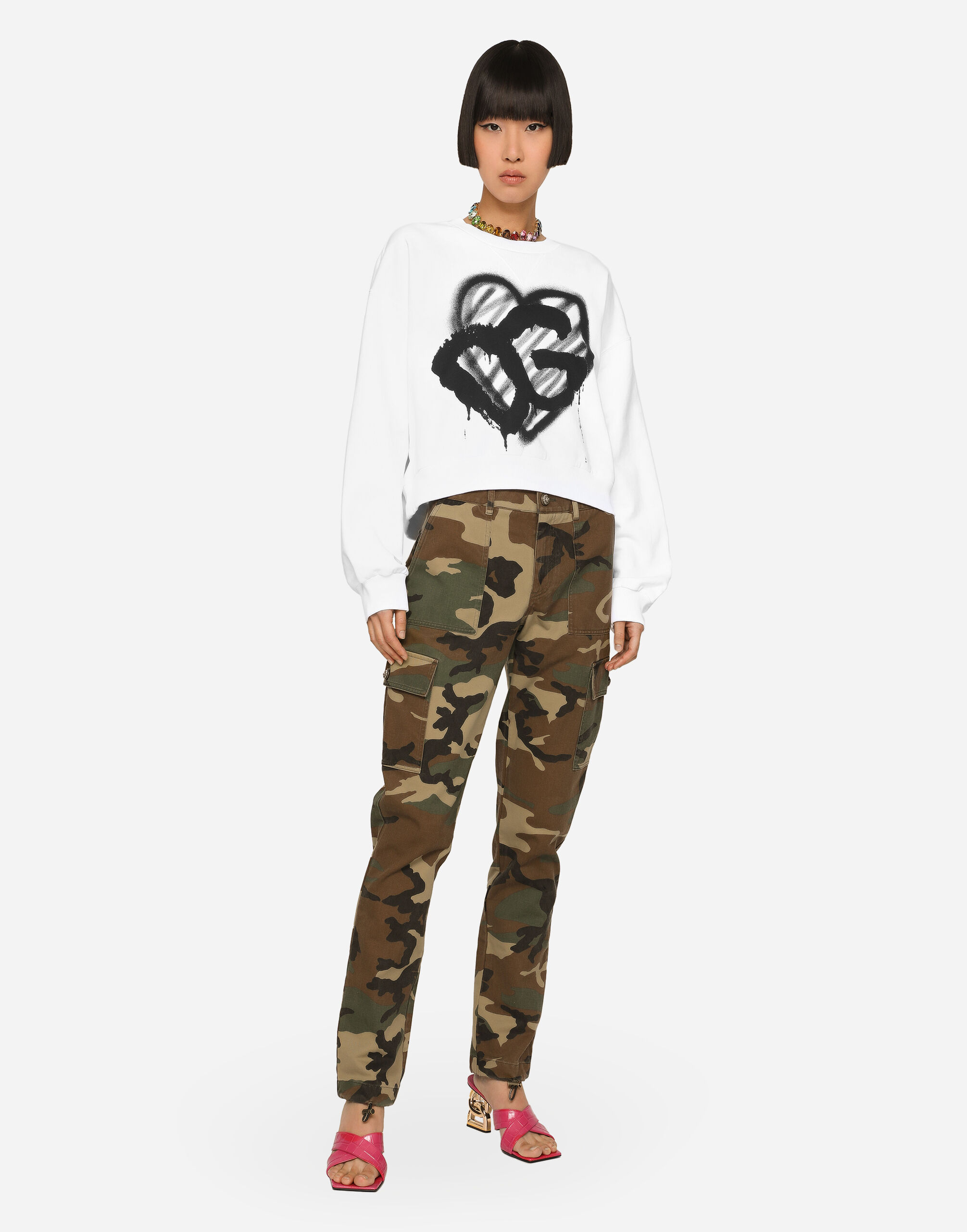 Cotton cargo pants with camouflage print in Multicolor for Women
