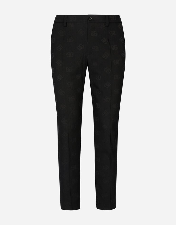 Dolce & Gabbana Stretch wool jacquard pants with DG Monogram design Black GW13ETFJBAK