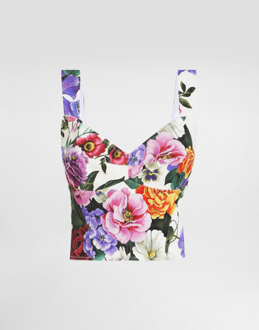 Dolce & Gabbana Cotton corset top with floral print Print F5S61TIS1Y6