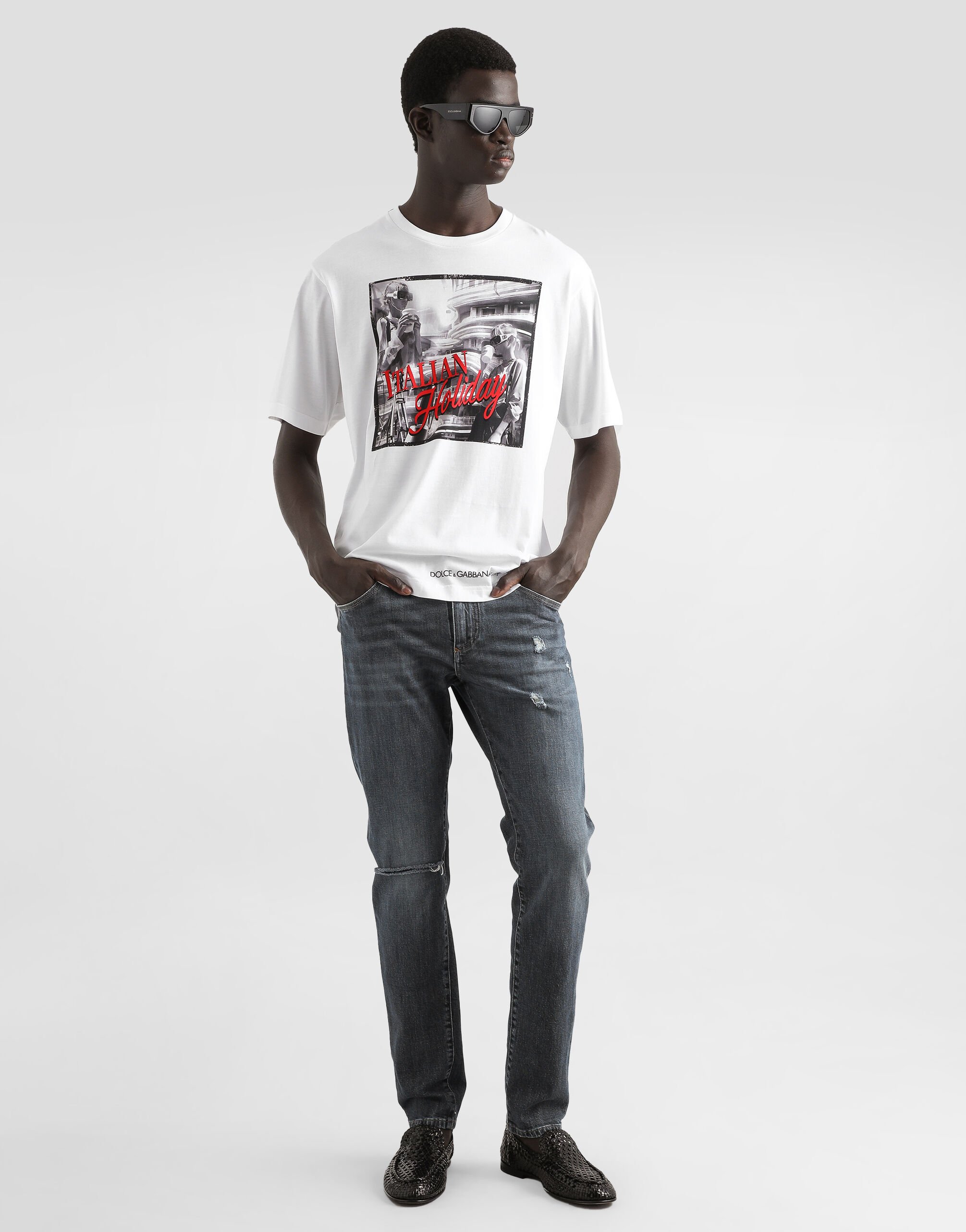 【関税&送料込み】Dolce & Gabbana Italian Holiday Print Co Cotton T-shirt with Italian Holiday print in White for Men