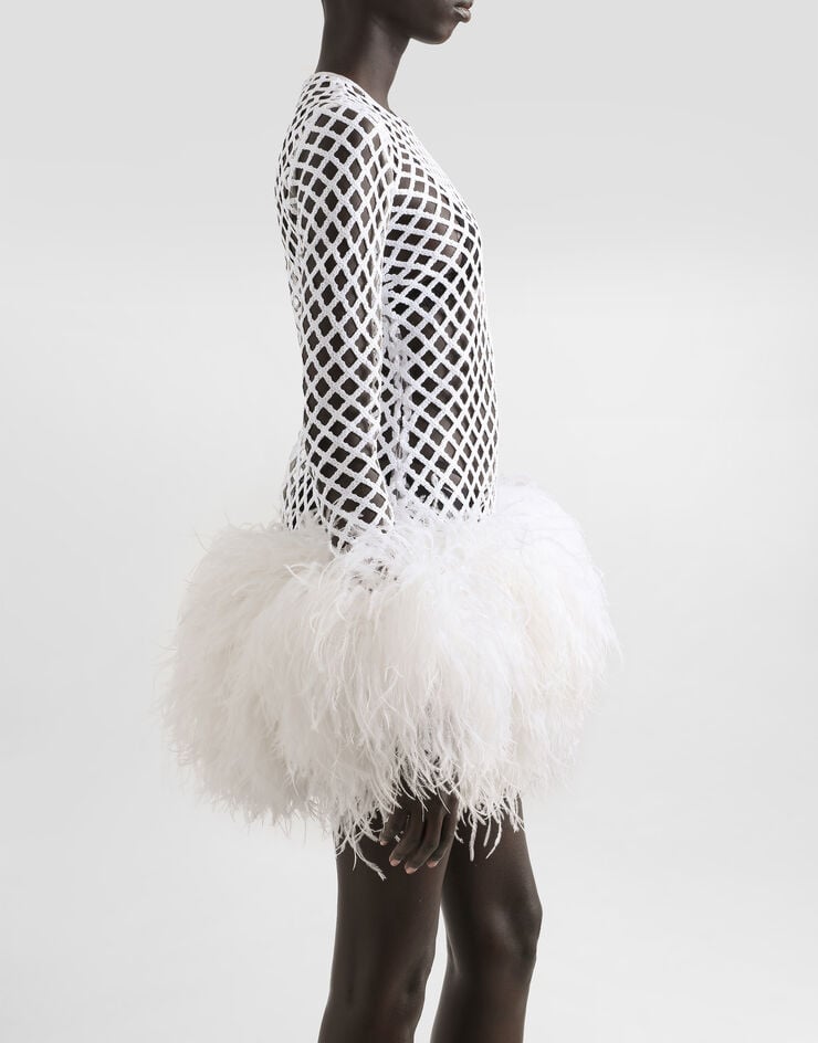 Dolce & Gabbana Short mesh dress with sequins White F60FCZFLSLD