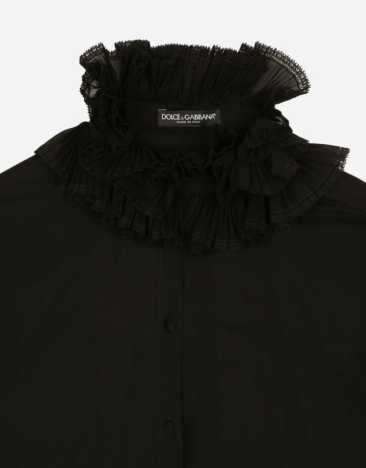 Dolce & Gabbana Georgette shirt with pleated cuffs and collar details Black F5S22TFUAFU