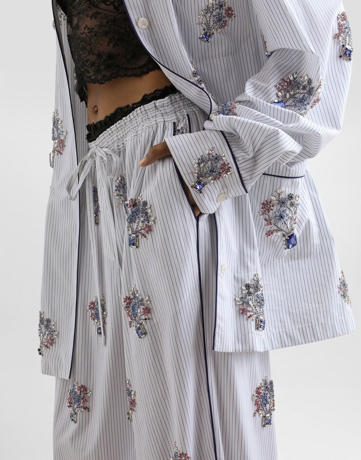 Dolce & Gabbana Poplin shirt with crystal flower embroidery Multicolor F5U26ZGDDSK