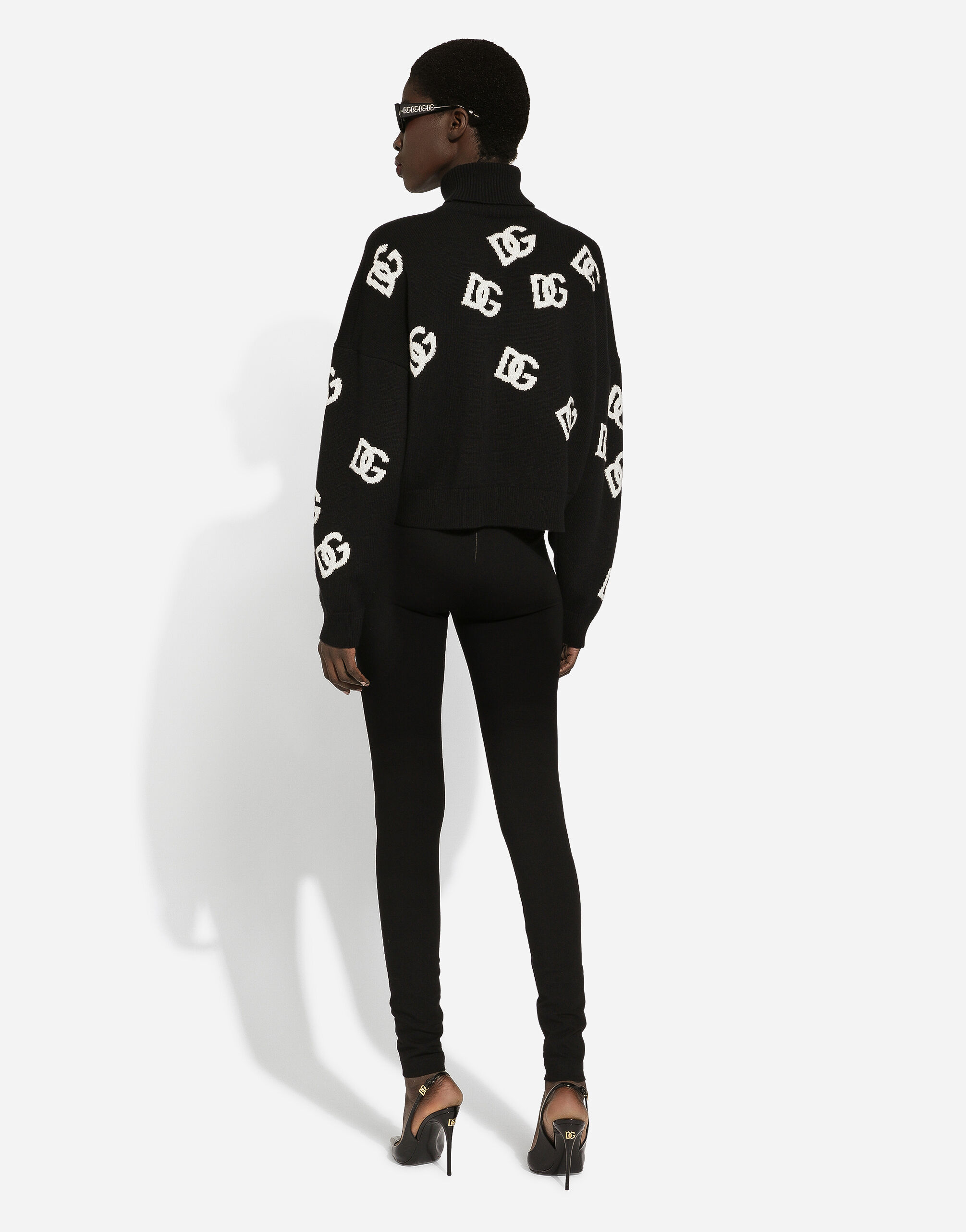 Cropped wool sweater with DG logo inlay in Print for Women