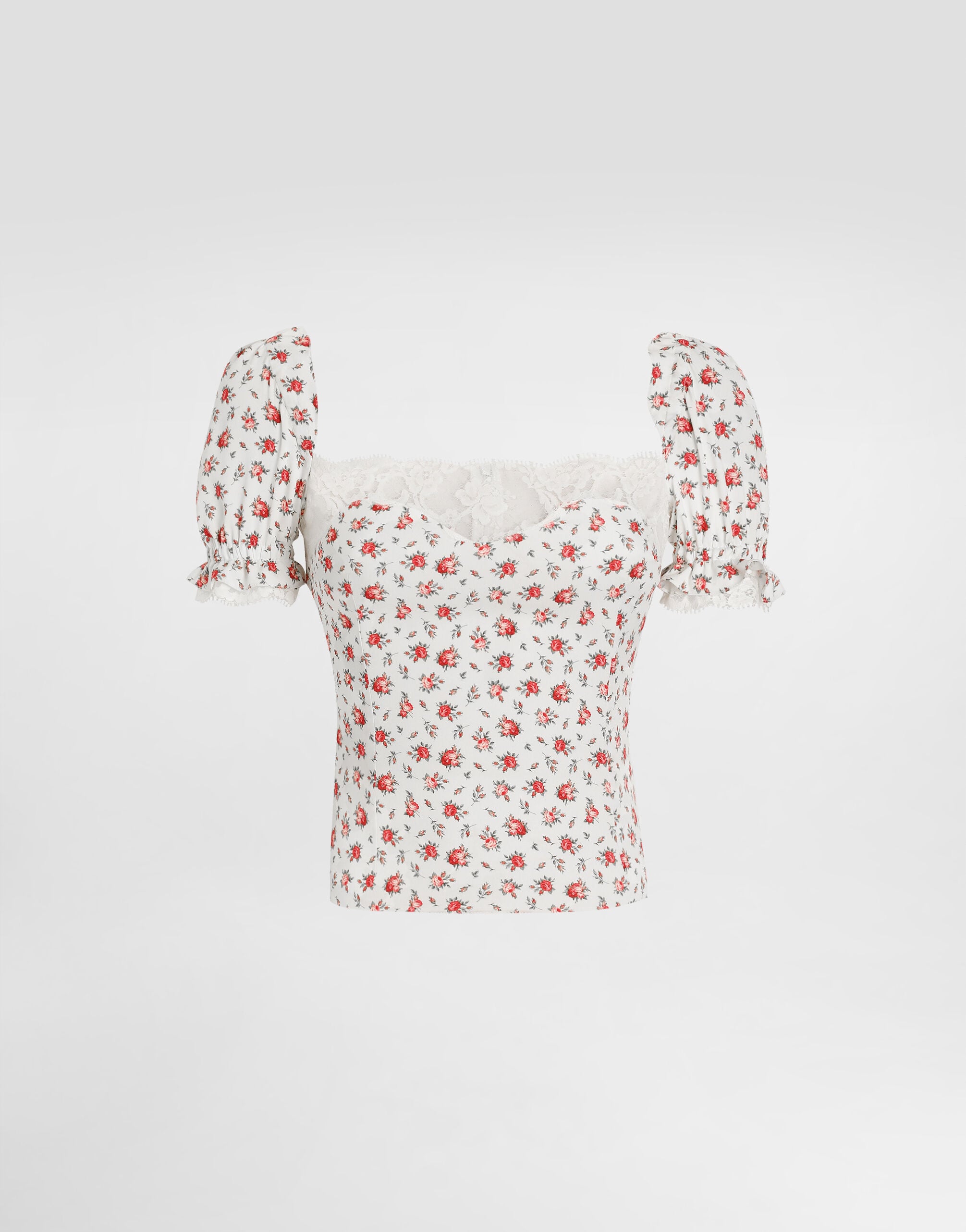 68404　DOLCE&GABBANA　レース　ブラウス Small rose-print charmeuse top in Multicolor for Women