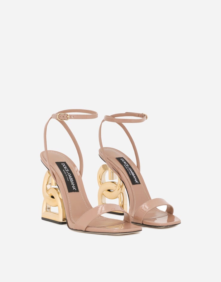 Dolce&Gabbana Patent leather sandals with 3.5 heel Beige CR1175A1471