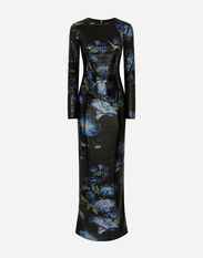 Dolce & Gabbana Long sequined dress with bluebell print Print F6AHOTHS5NK