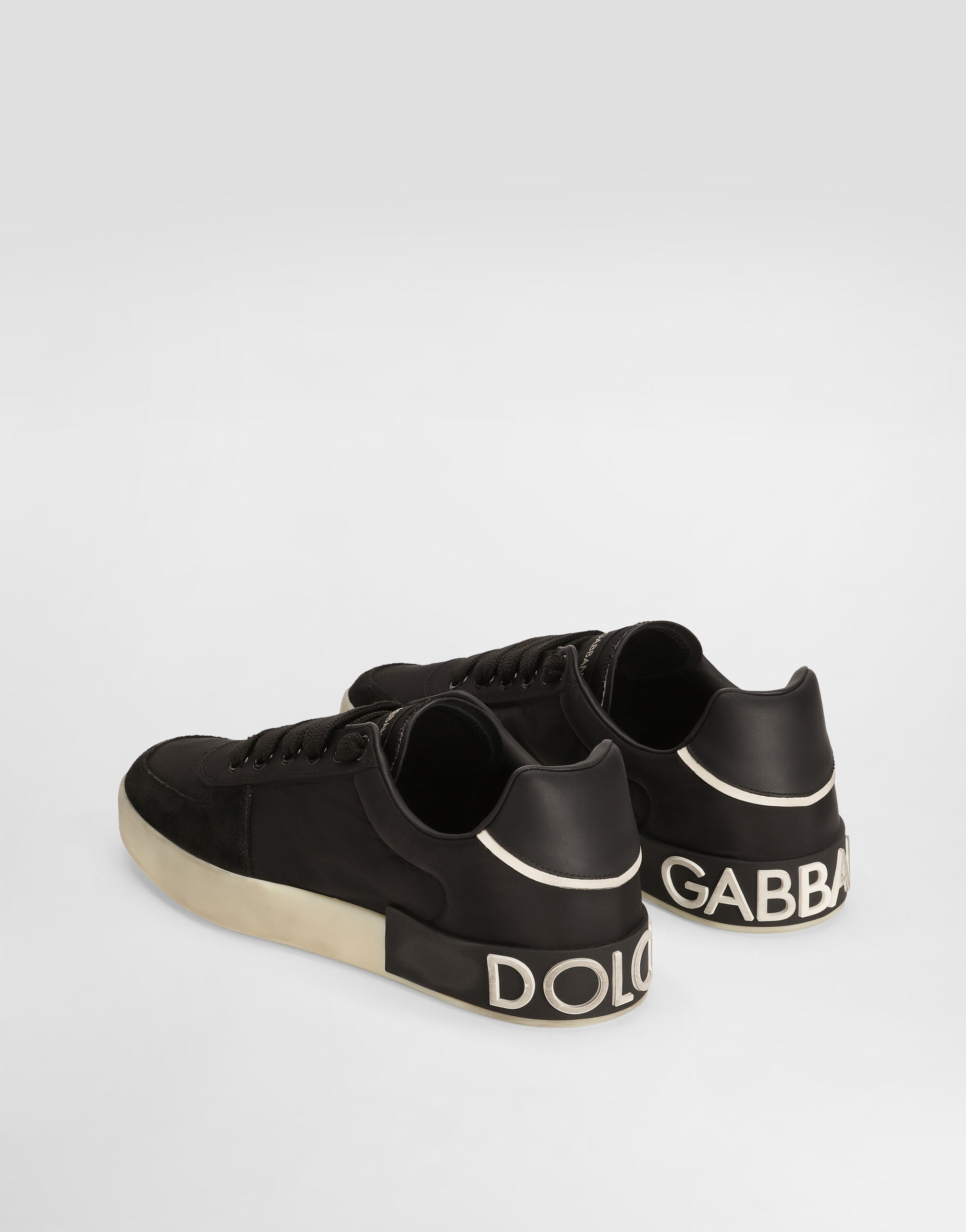 Portofino nylon and split calfskin sneakers in Black for Men