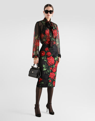 Dolce & Gabbana Falda en brocado con estampado de rosas Multicolor F4CS8TFSTB4