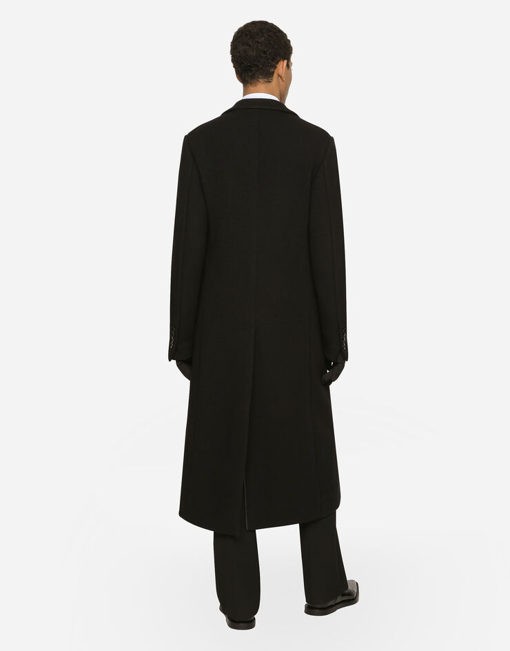 Dolce&Gabbana معطف جيرسي صوف تقني بصف أزرار مفرد أسود G040VTHU7QV