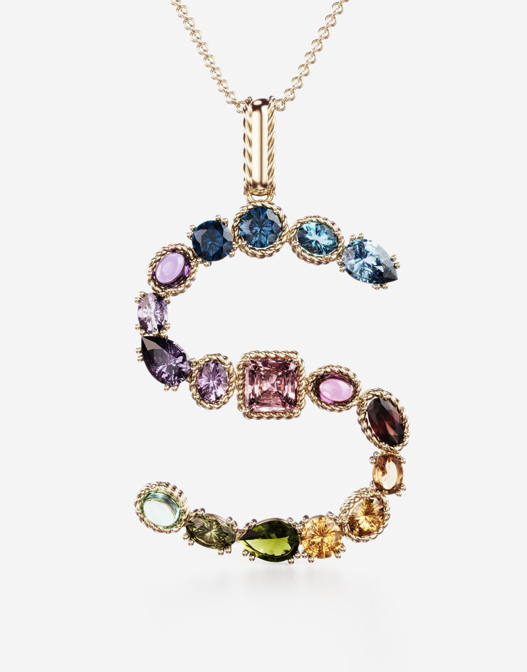 Dolce & Gabbana Pendente S Rainbow Alphabet con gemme multicolor Oro WAMR2GWMIXS