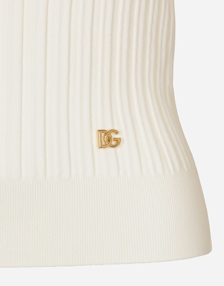 Dolce & Gabbana DG 로고 비스코스 립 니트 크롭 폴로 셔츠 화이트 FXZ02TJDMA2
