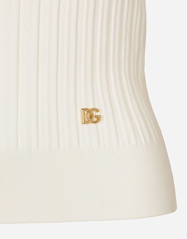 Dolce & Gabbana Cropped-Poloshirt aus gerippter Viskose mit DG-Logo Weiss FXZ02TJDMA2