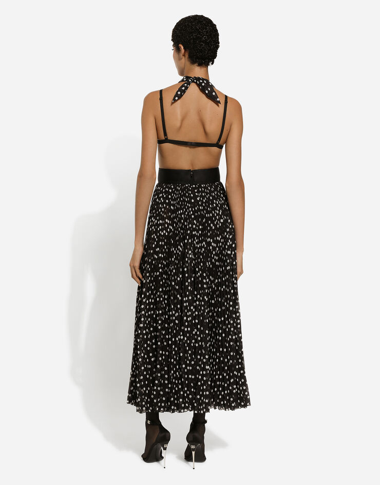 Dolce & Gabbana Chiffon calf-length dress with plunging neckline and polka-dot print Print F6JFKTFSMQ7