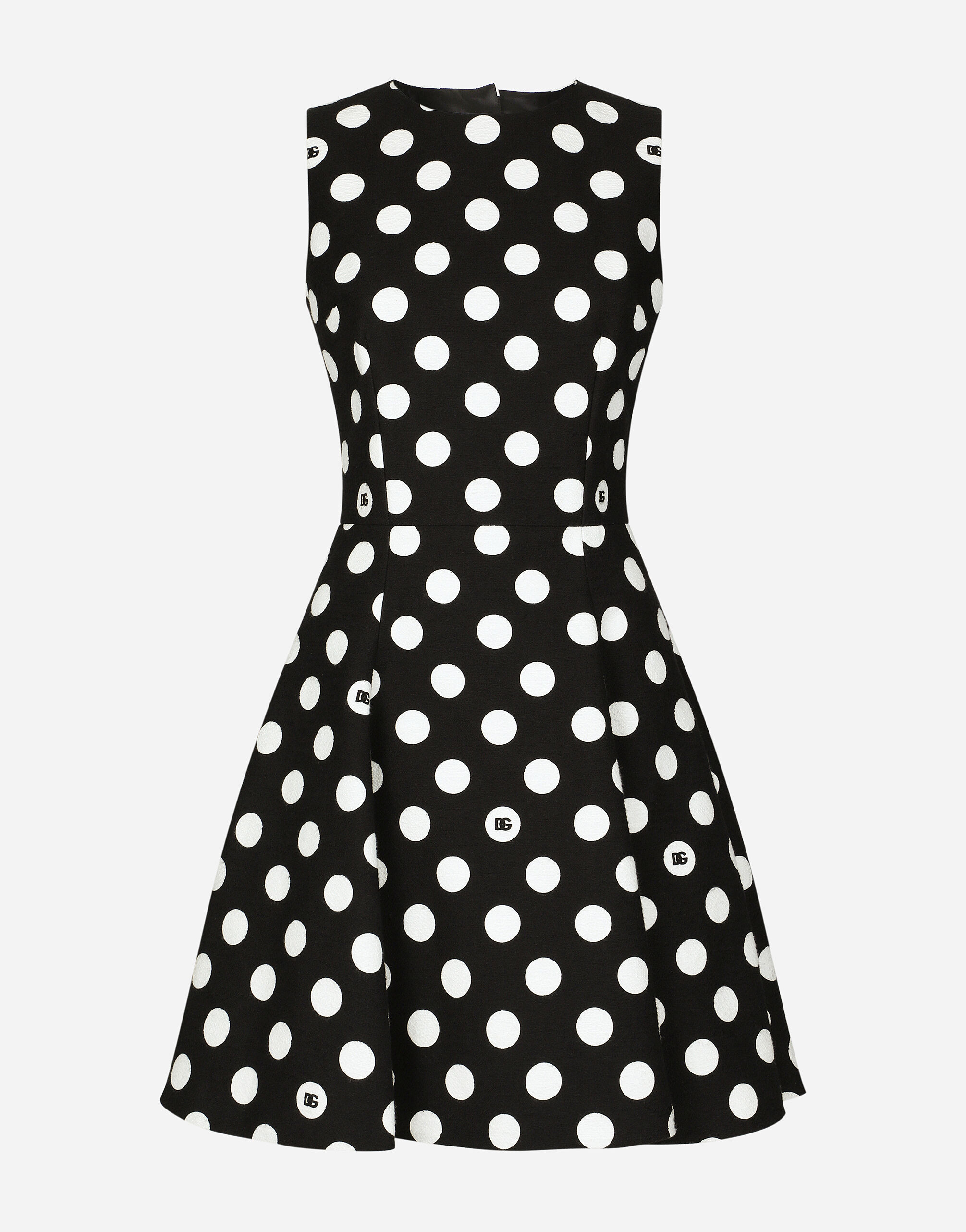 Dolce & Gabbana Short cotton rush-stitch brocade dress with polka-dot print Print F7AA7TFSFNM