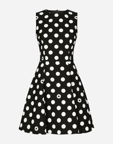 Dolce & Gabbana Short cotton rush-stitch brocade dress with polka-dot print Print F5P61TFSFNR