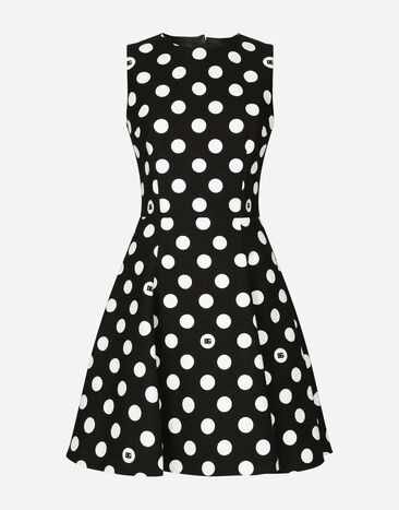 Dolce & Gabbana Kurzes Kleid aus Brokat-Baumwollgeflecht Punkteprint Schwarz F290XTFU28D