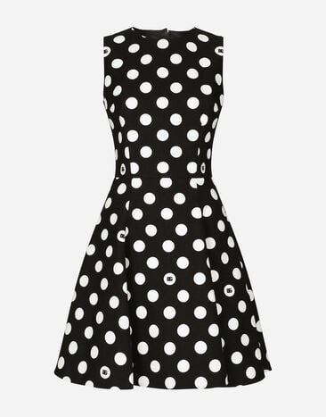 Dolce & Gabbana Vestido corto en brocado de esterilla de algodón con estampado de lunares Negro F290XTFU28D
