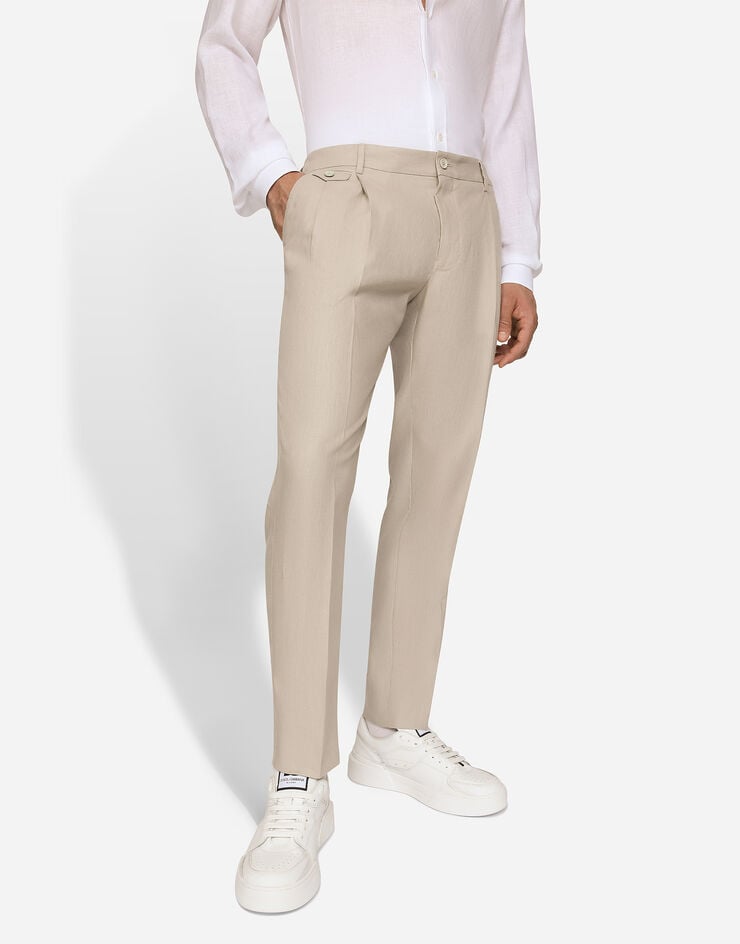 Dolce & Gabbana Pantalón de lino con cintura elástica Beige GV4EETFU4JB