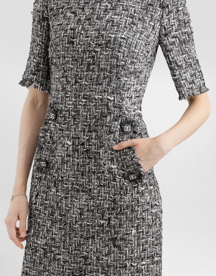 Dolce & Gabbana Kurzarm-Midikleid aus Raschel-Tweed Mehrfarbig F6TMFTFMMH7