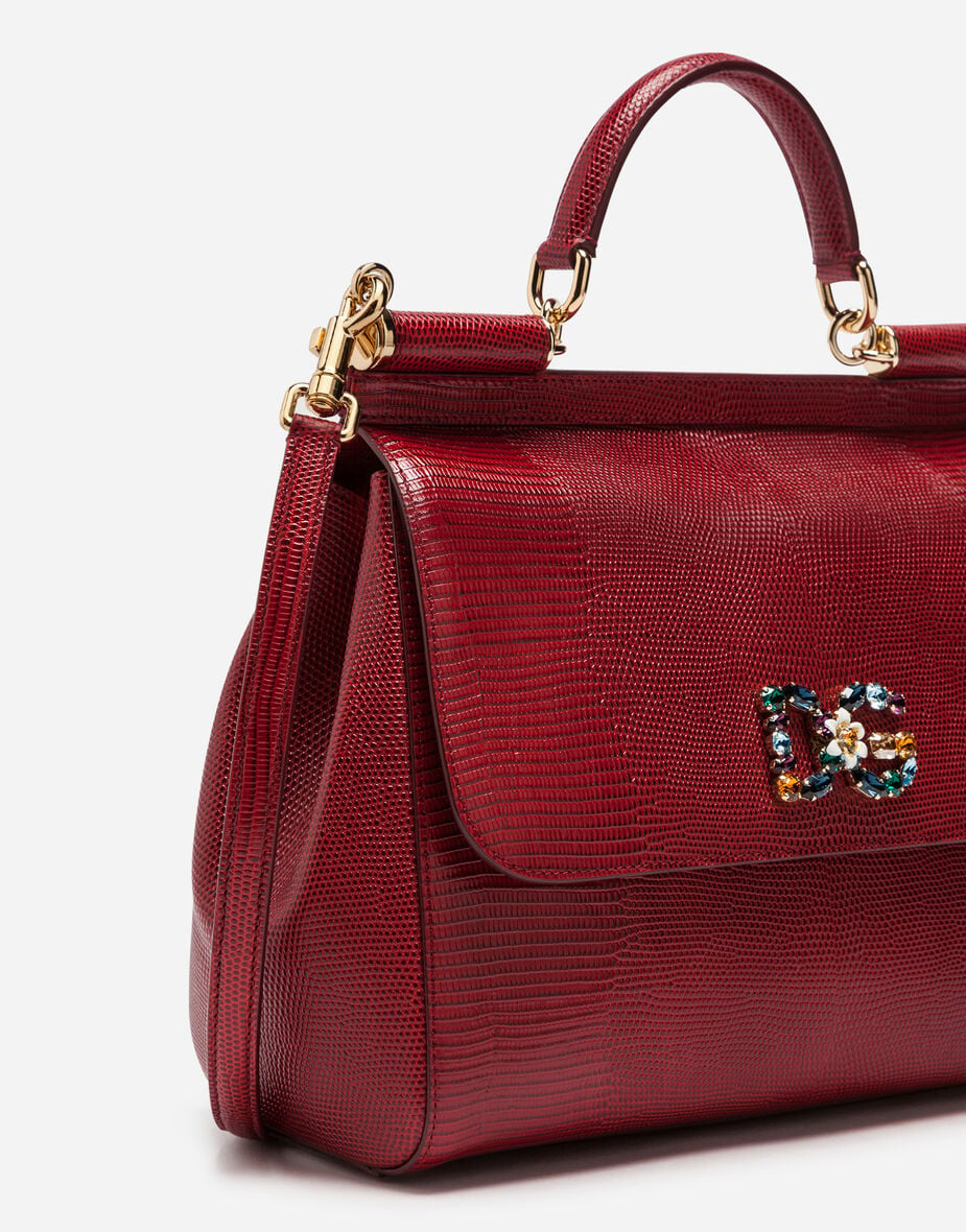 Large Sicily Top Handle Bag in Iguana-Embossed Calfskin main image 0