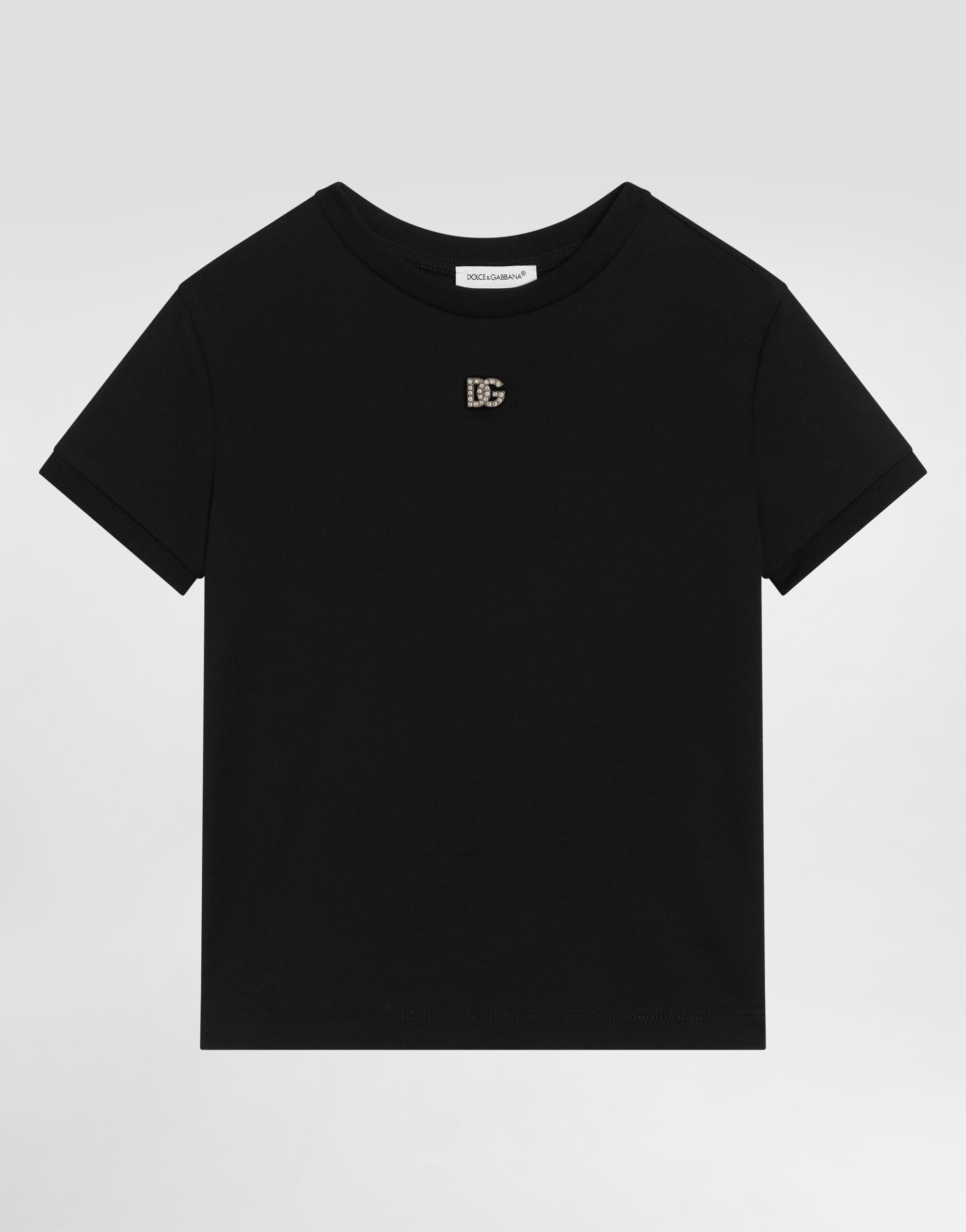 Jersey t-shirt with rhinestones DG logo in Black for Girls