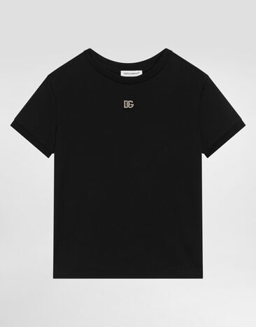 Dolce & Gabbana Jersey t-shirt with rhinestones DG logo Black L5JTNJG7P2C