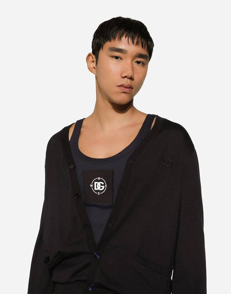 Dolce & Gabbana カーディガン シルク DGロゴパッチ ブルー GXV01ZJBSHB