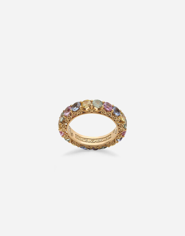 Dolce & Gabbana Heritage band ring in yellow 18kt gold with multicoloured sapphires ORO WRKH2GWMIX1