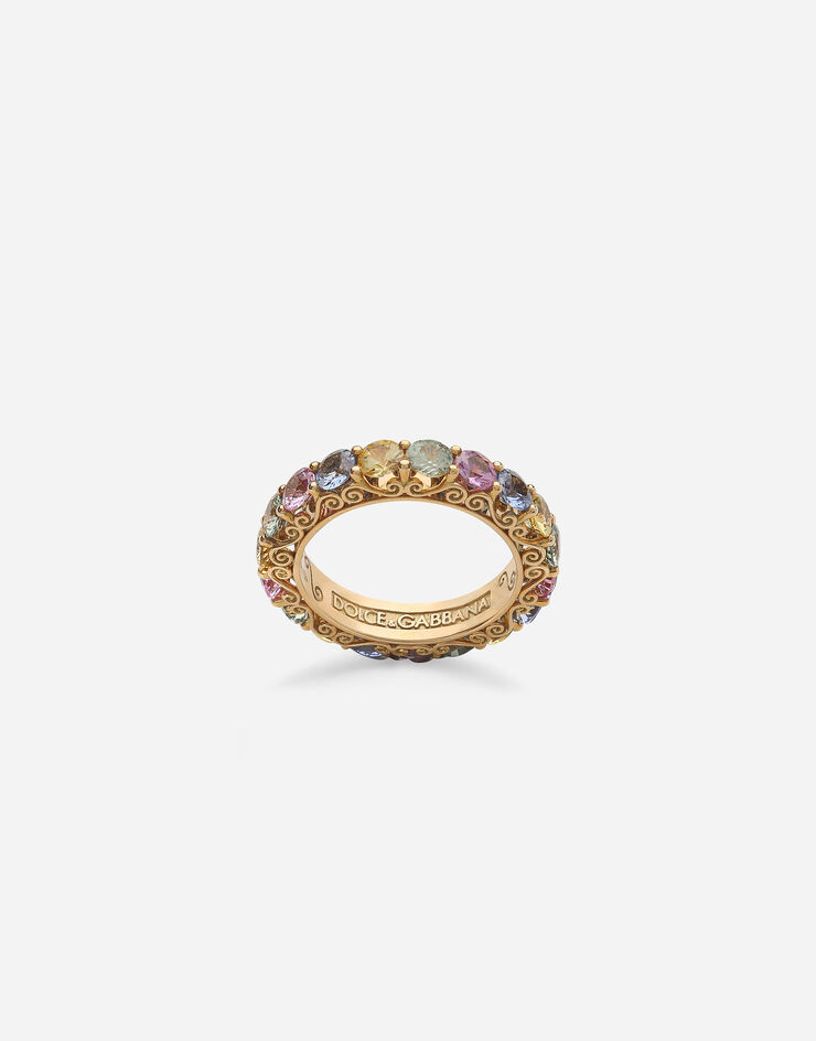 Dolce & Gabbana خاتم تراثي ذهب أصفر عيار 18 قيراط مرصع بياقوت أسود متعدد الألوان ذهبي WRKH2GWMIX1