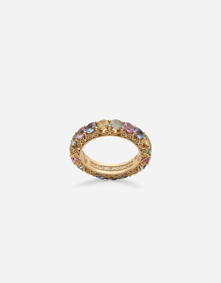 Dolce & Gabbana Heritage band ring in yellow 18kt gold with multicoloured sapphires Gold WRKH2GWMIX1
