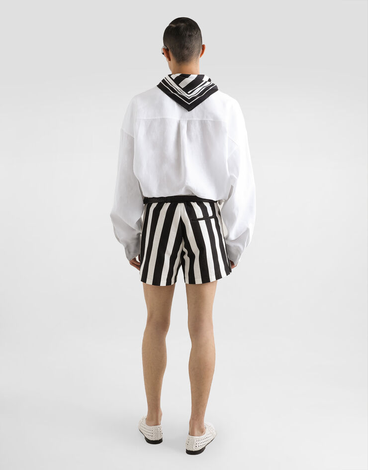 Dolce & Gabbana Chemise à manches longues et lavallière en soie sur le col Blanc G5MZ3TFU4JB