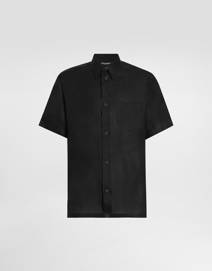 Dolce & Gabbana Linen canvas shirt with DG embroidery Black G5KE1ZFU4IK