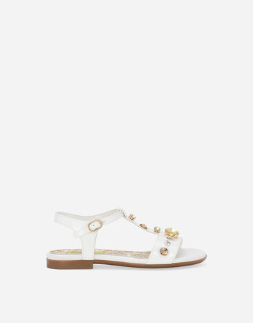 Dolce & Gabbana Patent leather sandals with yellow majolica print and Swarovski crystals Print L54S05G7KXP