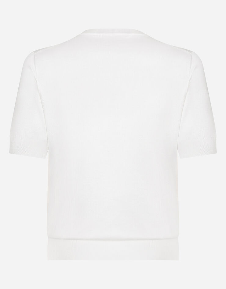 Dolce & Gabbana Round-neck silk sweater with Dolce&Gabbana logo Bianco GXX03ZJBSJS