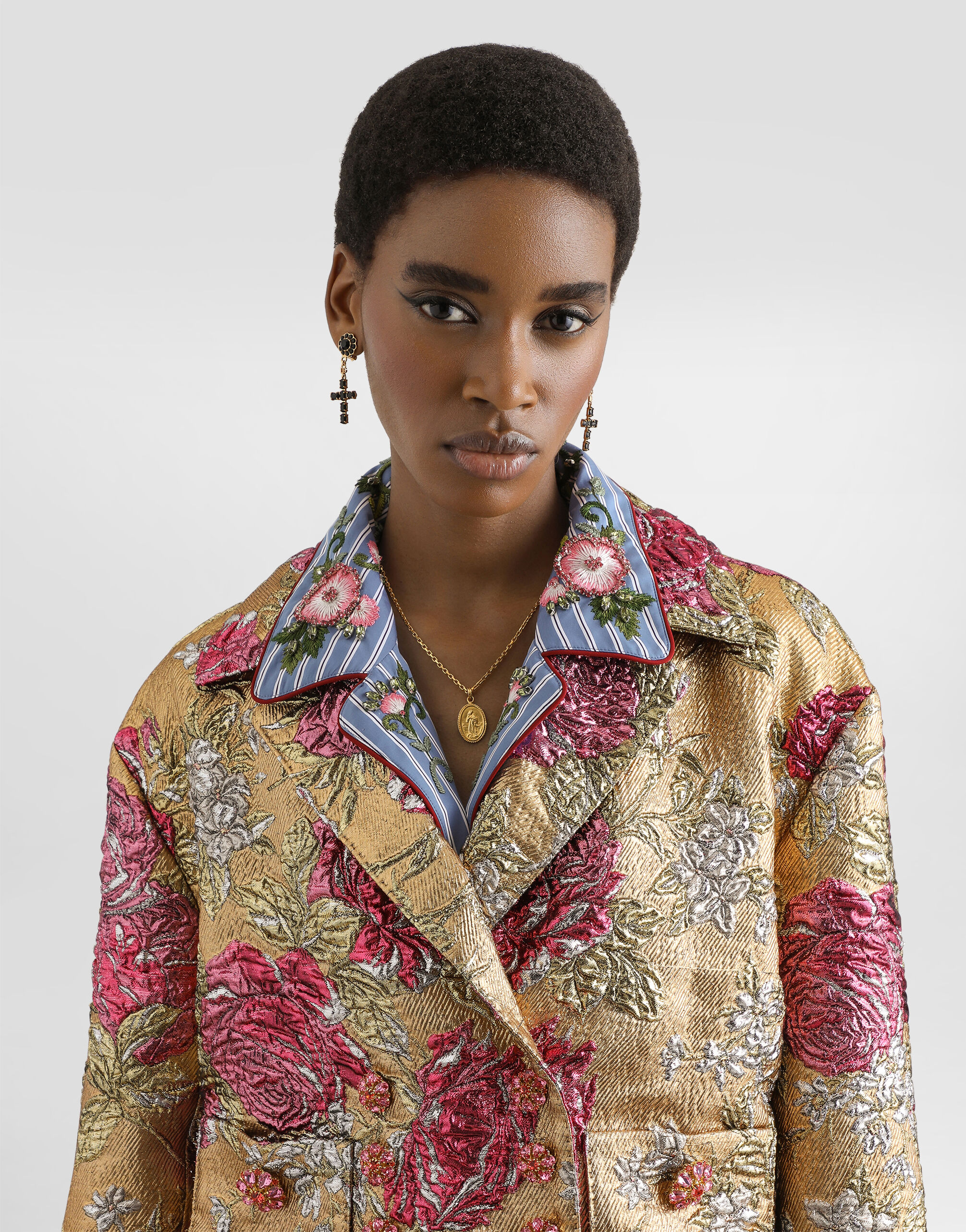 Multicolorのウィメンズ Double-breasted jacket in floral jacquard