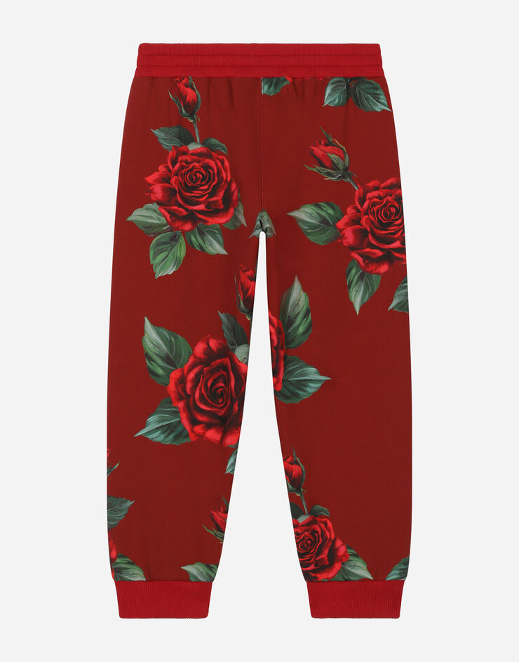 Dolce&Gabbana Jersey jogging pants with rose print Red L5JPB1HS7ME