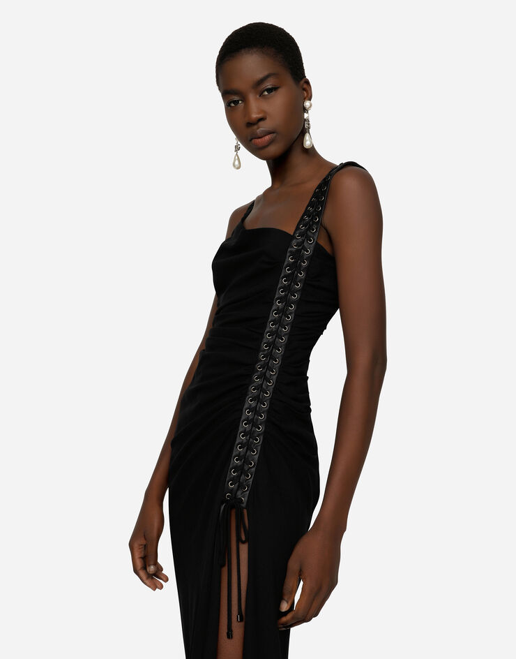 Dolce & Gabbana Sable calf-length dress with laces and eyelets Black F6ZB7TFURGC