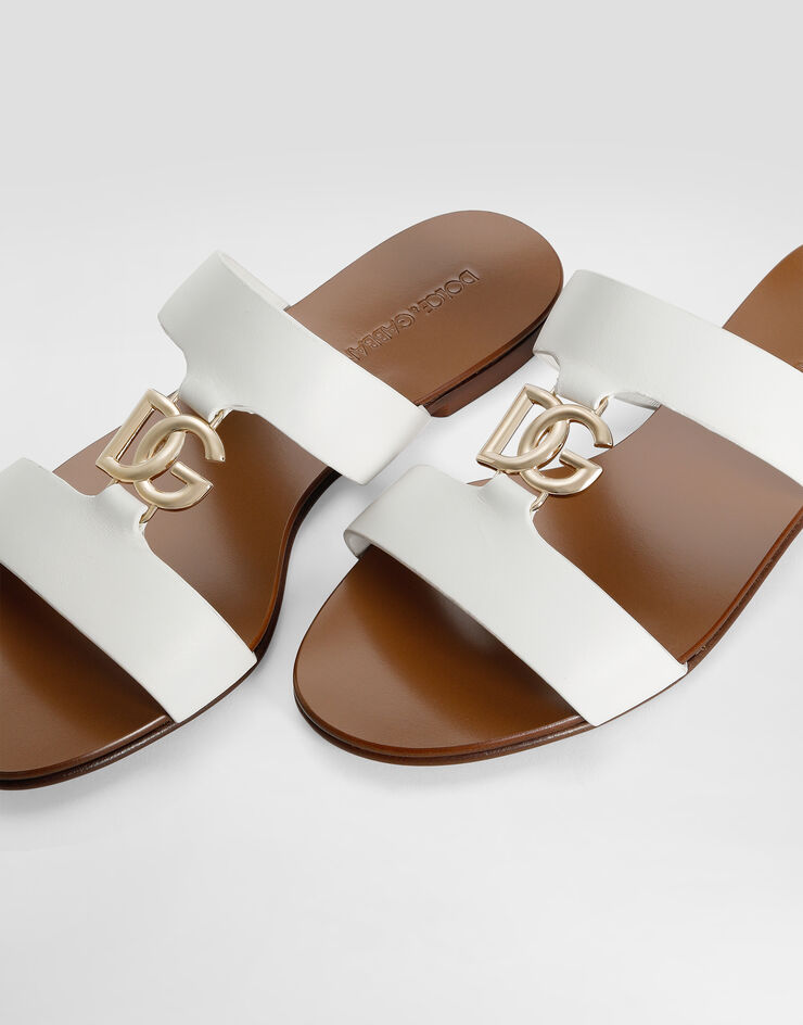 Dolce & Gabbana Calfskin sliders with DG logo White CQ0608AW576