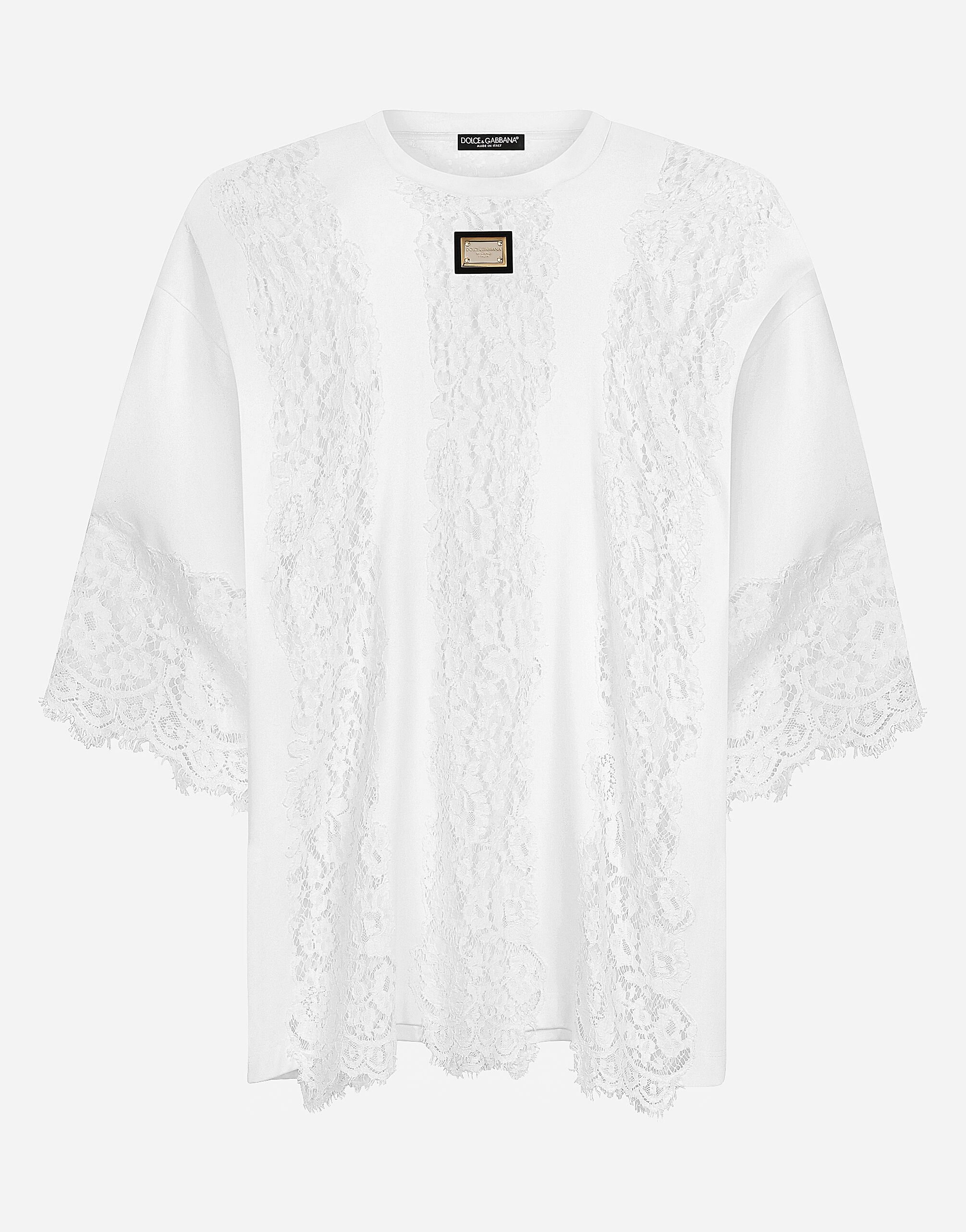 Dolce&Gabbana Short-sleeved T-shirt with lace inserts Black G8RF1TFLSIM