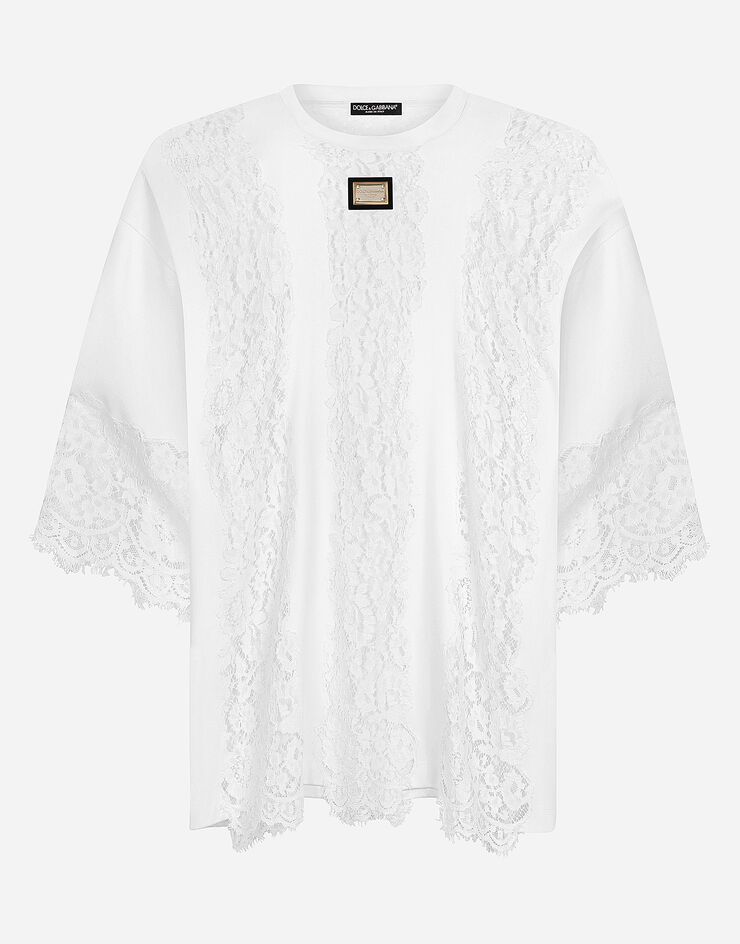 Dolce & Gabbana Short-sleeved T-shirt with lace inserts White G8NM5ZHU7H8