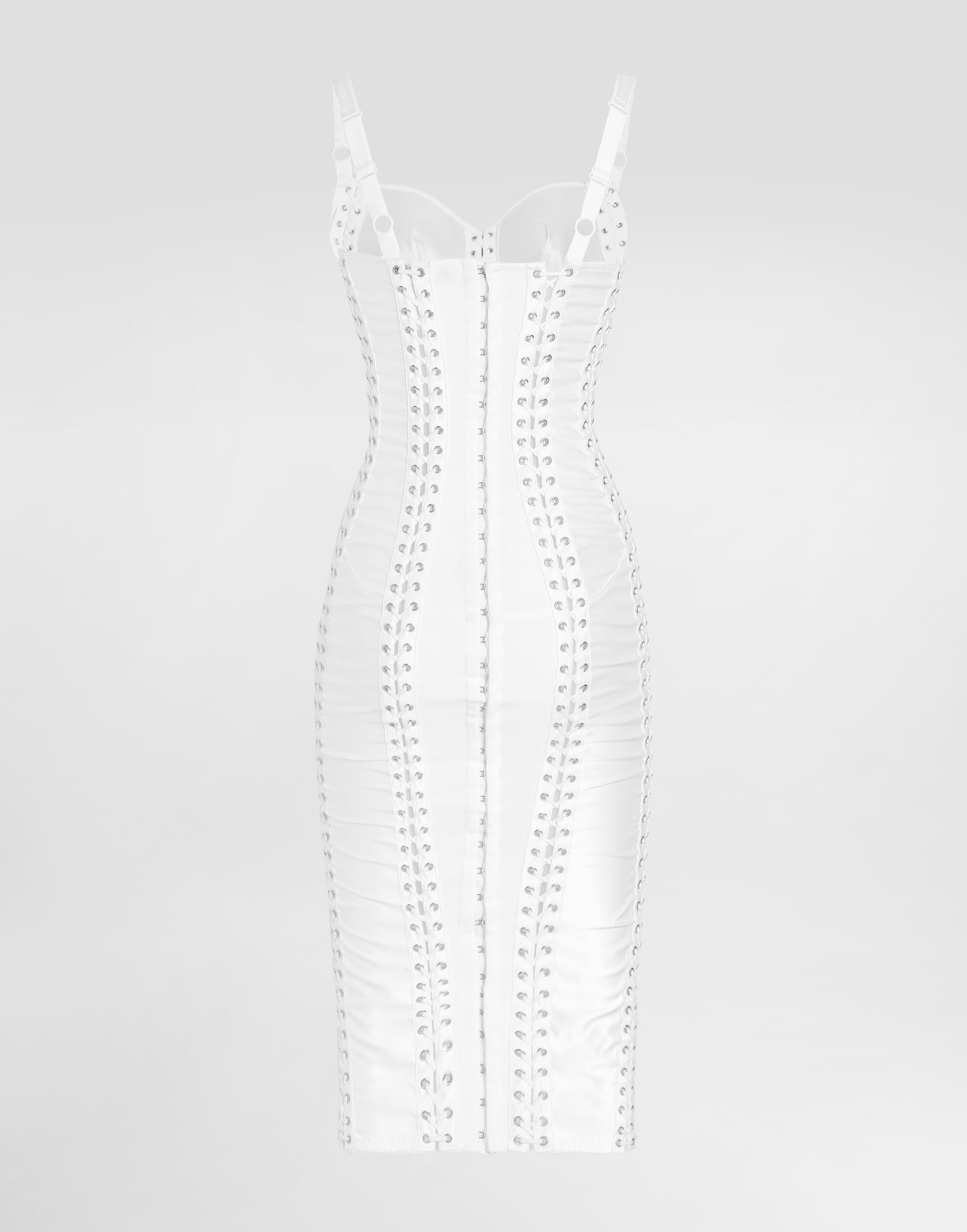 DOLCE&GABBANA ドレス Lace and satin calf-length dress with corset details in White for