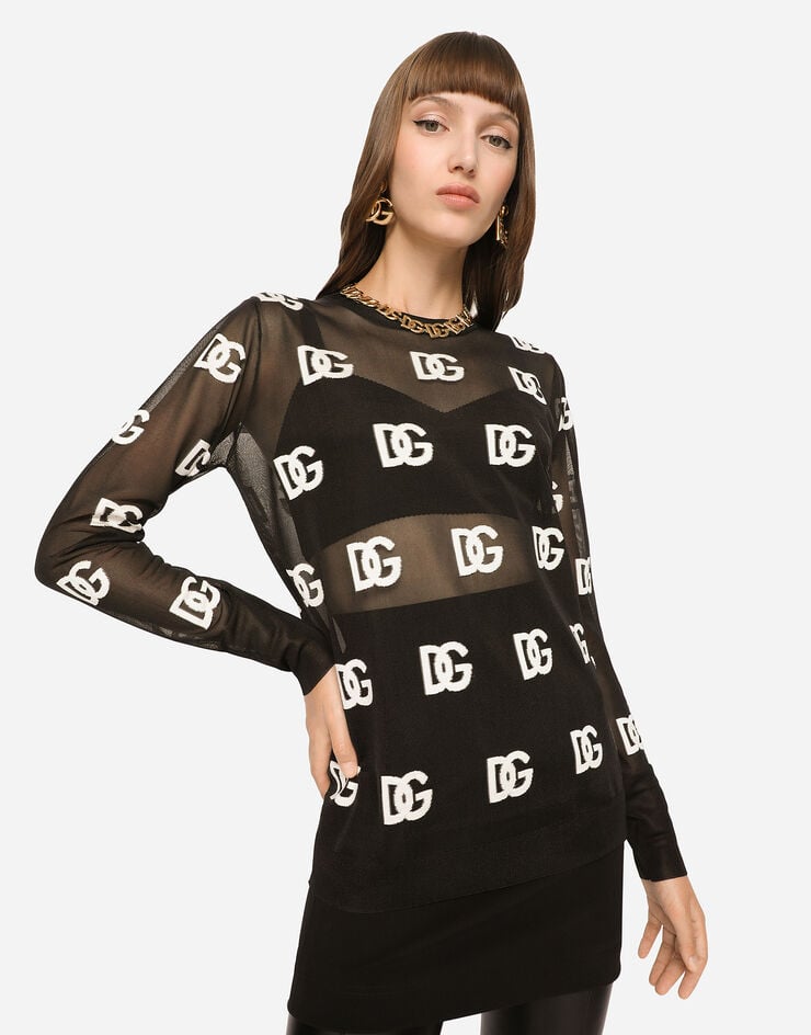 Dolce & Gabbana Sheer sweater with all-over DG logo Multicolor FXJ35TJEMB5